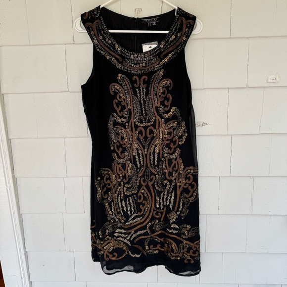 Peruvian Connection Maxim Sheath Dress Silk Sequin Beaded Black size 12 NWT - Picture 1 of 9